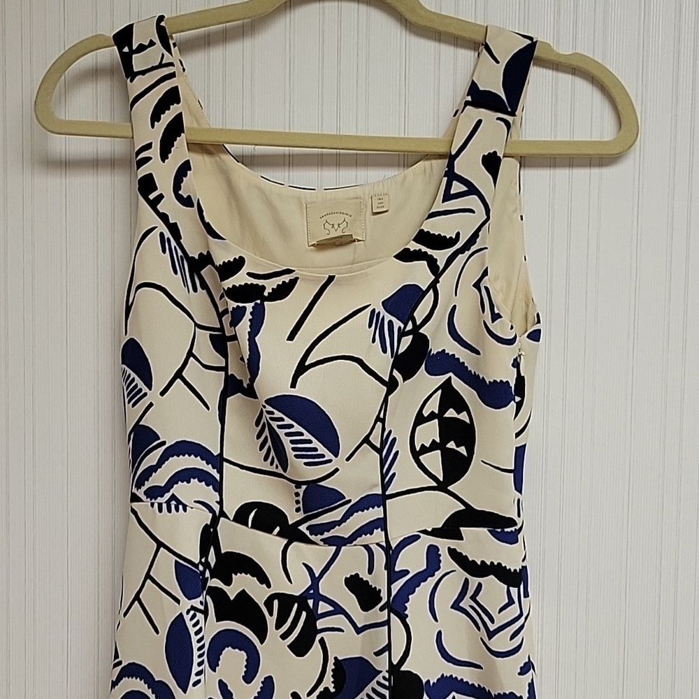 Vanessa Virginia Anthropologie women's sleeveless cream black blue dress sz 0 - Picture 2 of 6